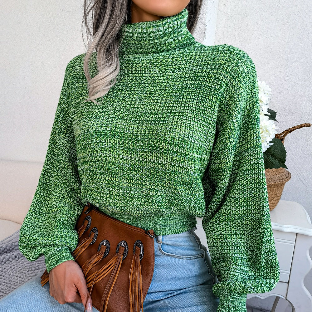 Cropped Chunky Knit Turtleneck Sweater for Women