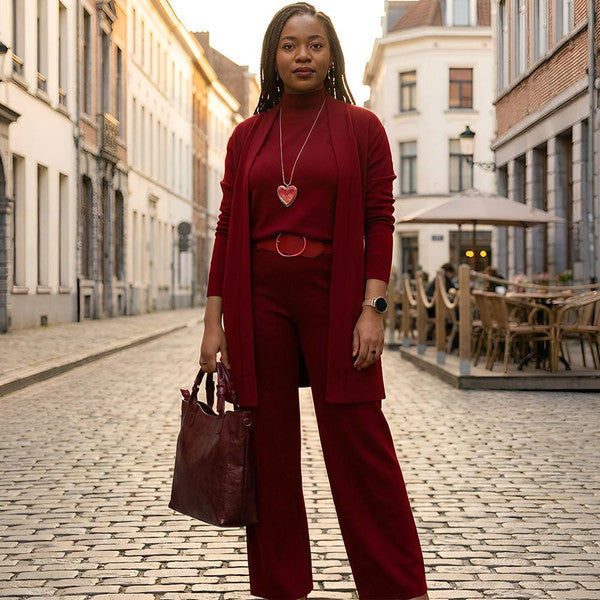 Traje de Tres Piezas con Veste Larga para Mujer
