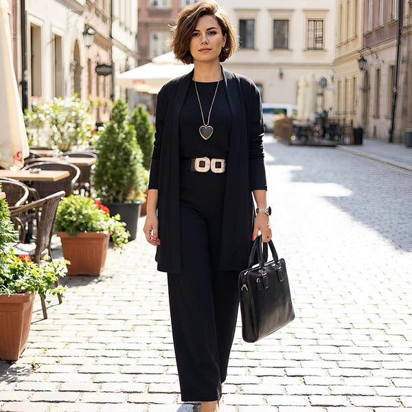 Traje de Tres Piezas con Veste Larga para Mujer