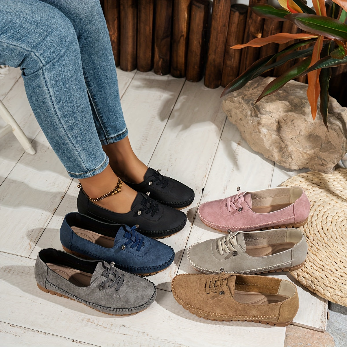 Mocasines de Punta Redonda y Tacón Bajo para Mujer