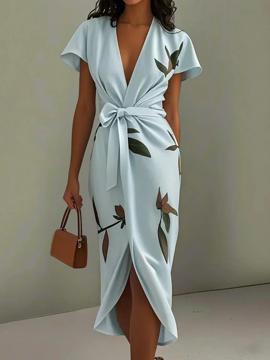 Women's Leaf Print Wrap Dress | Perfect for Going Out