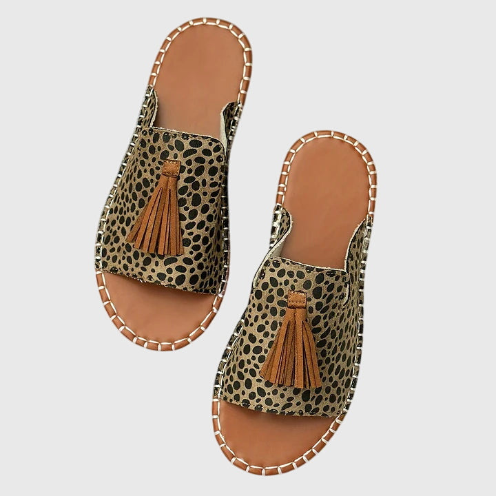 Sandalias casuales con tacón bajo y flecos para mujer