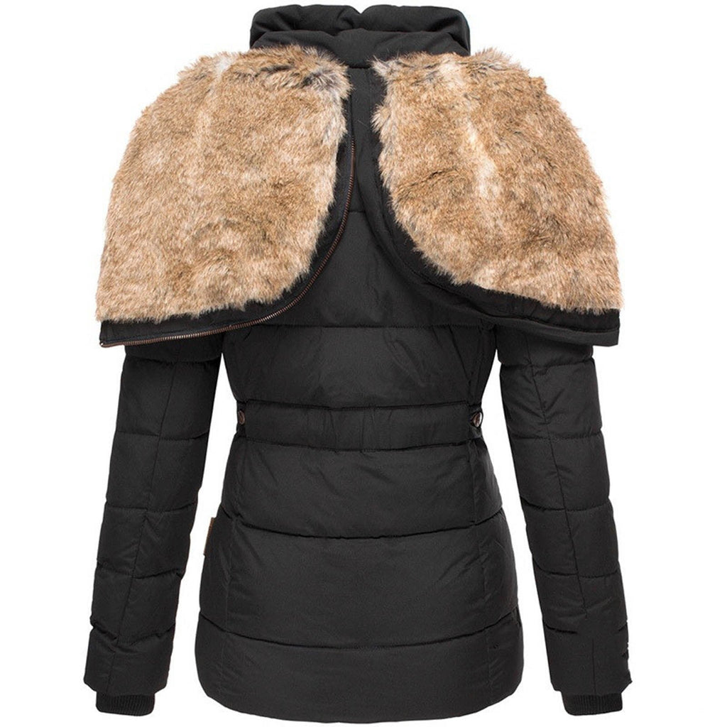 Chaqueta Acolchada Puffer con Capucha de Piel Sintética para Mujer