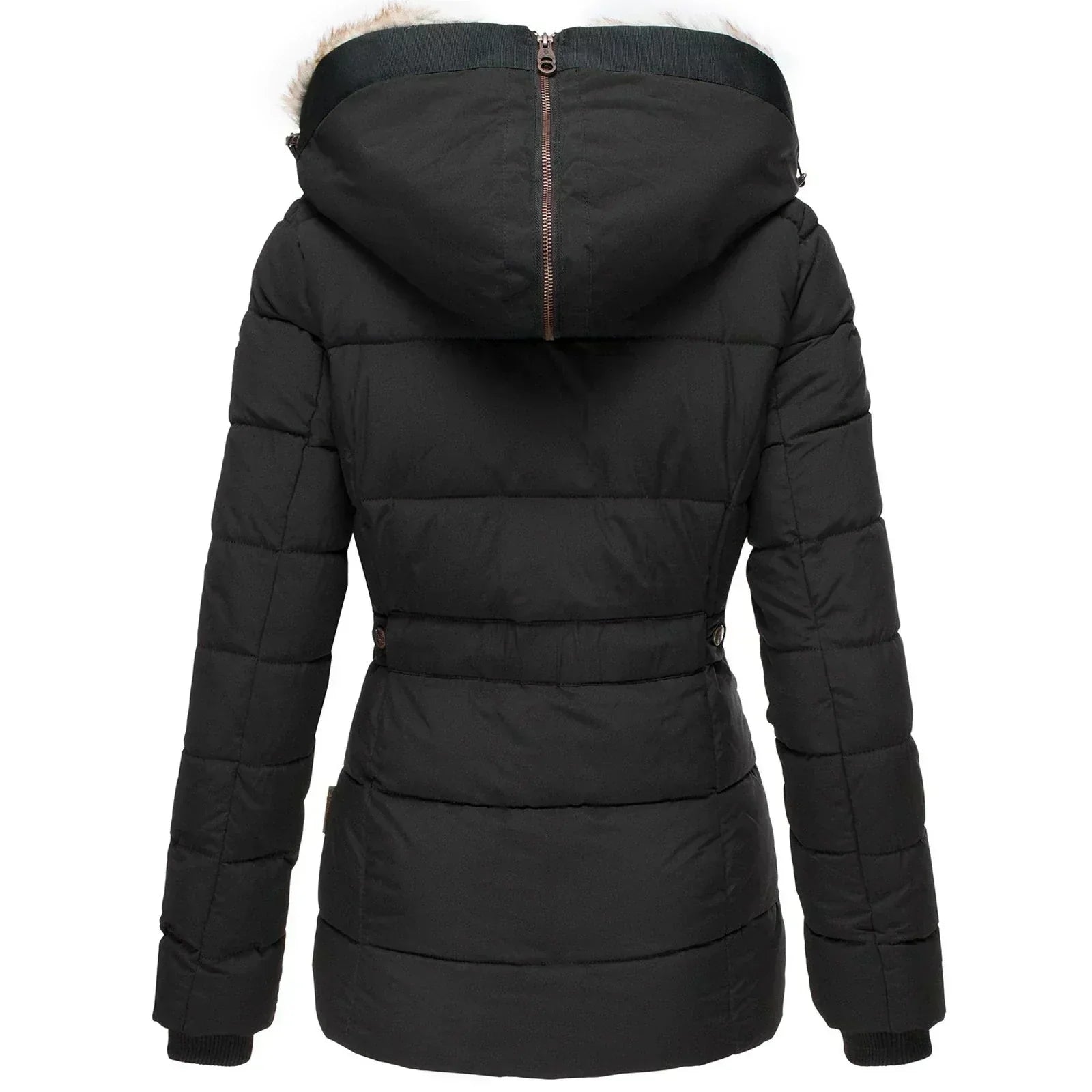 Chaqueta Acolchada Puffer con Capucha de Piel Sintética para Mujer