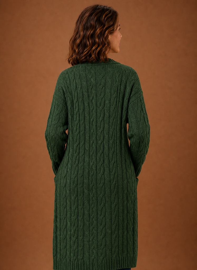 Long Chunky Cable Knit Cardigan with Pockets for Women