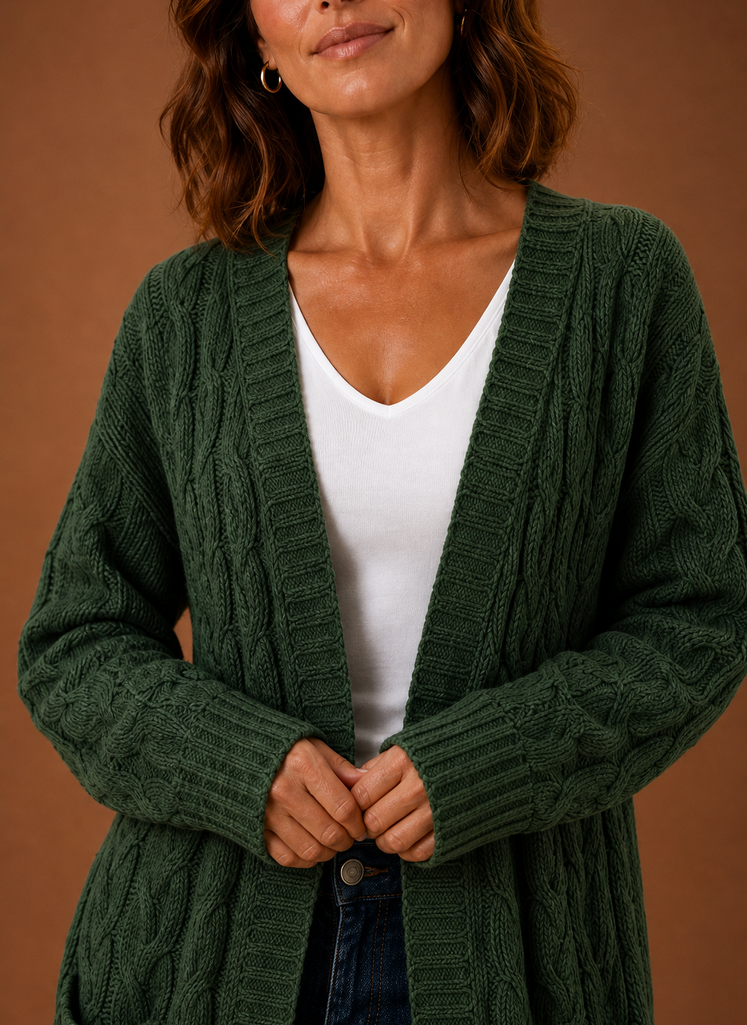 Long Chunky Cable Knit Cardigan with Pockets for Women