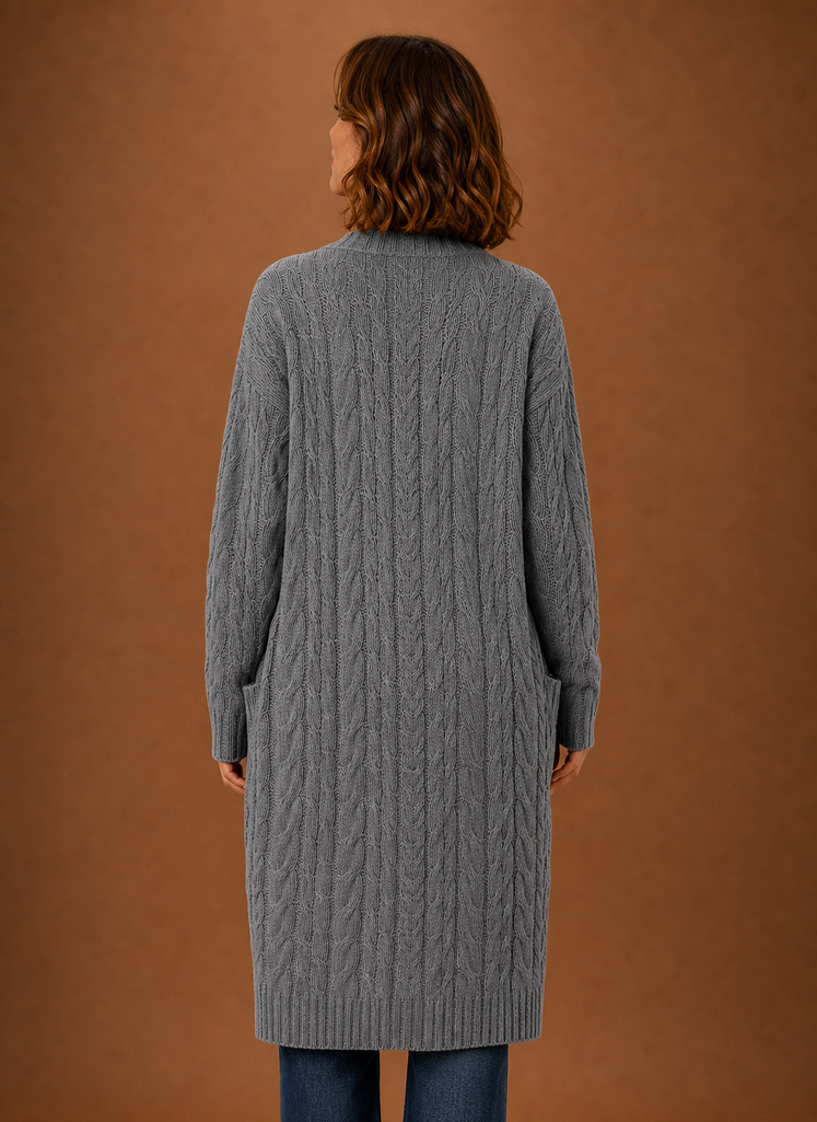 Long Chunky Cable Knit Cardigan with Pockets for Women