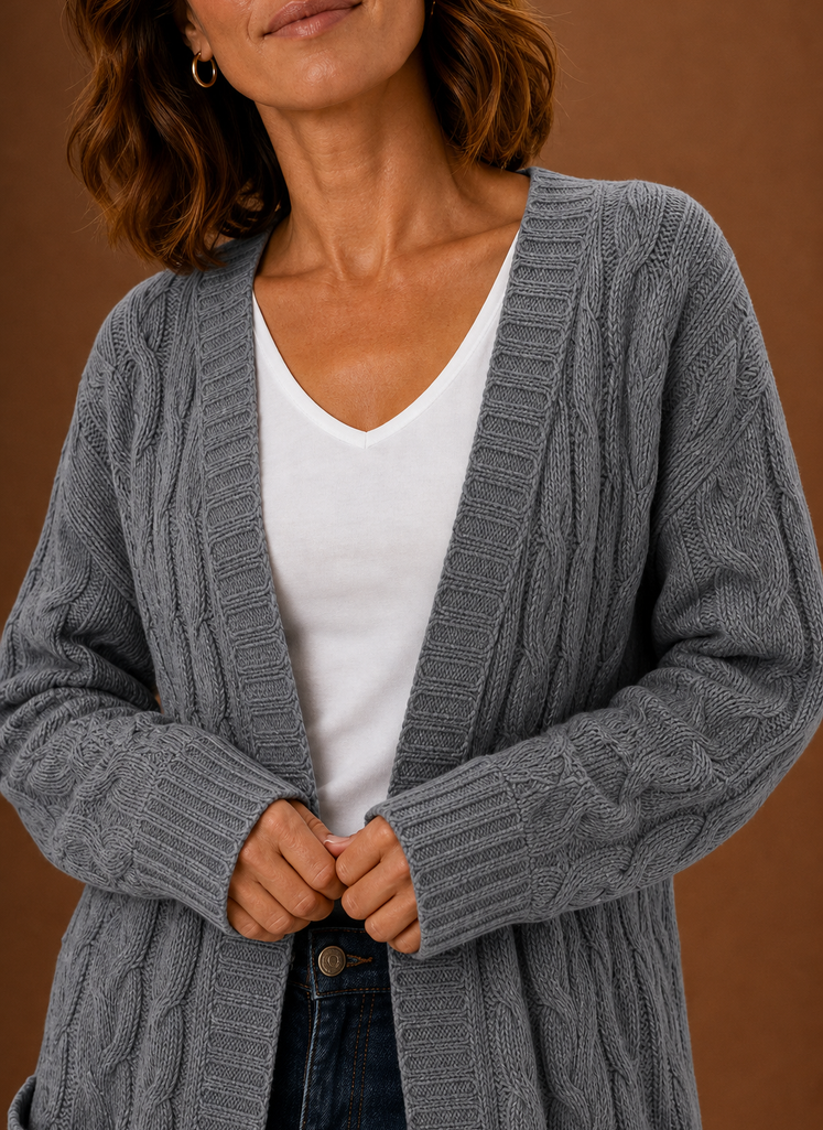 Long Chunky Cable Knit Cardigan with Pockets for Women