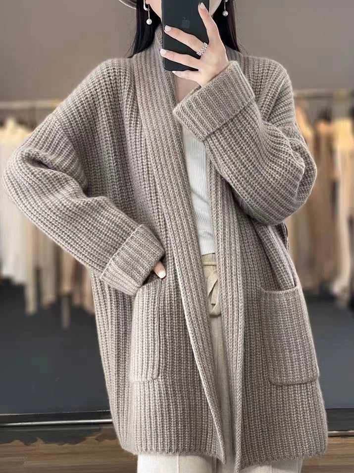 Chunky Knit Oversized Open Front Long Sleeve Cardigan for Women