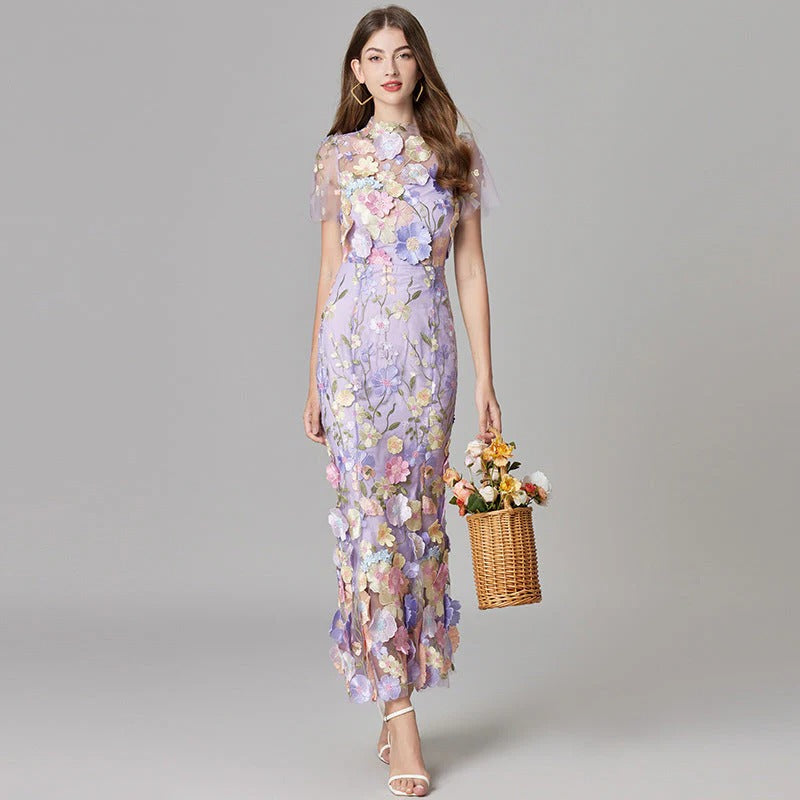 Women's Sleeveless Floral Embroidered A-Line Dress