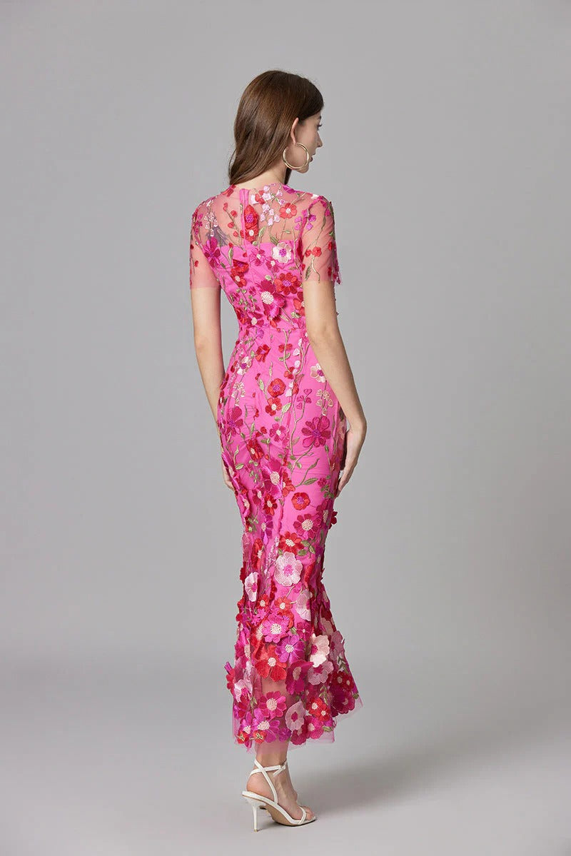 Women's Sleeveless Floral Embroidered A-Line Dress