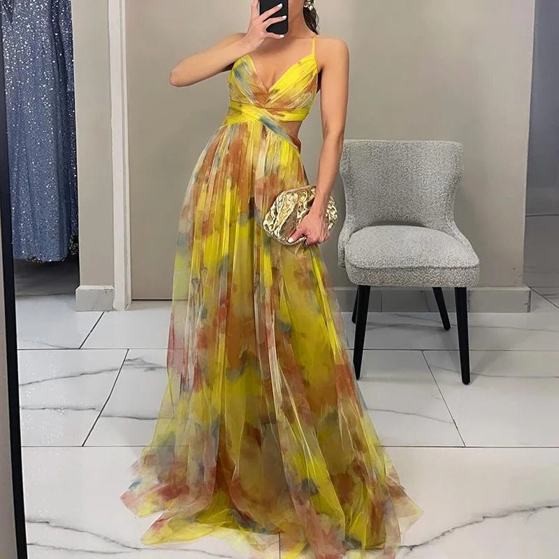 Floral Pleated Maxi Dress for Women