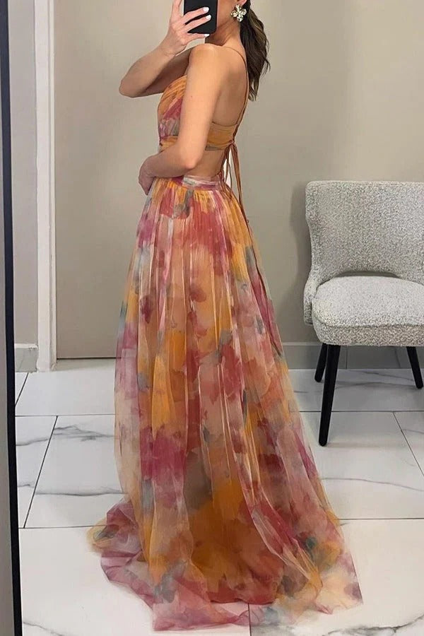 Floral Pleated Maxi Dress for Women