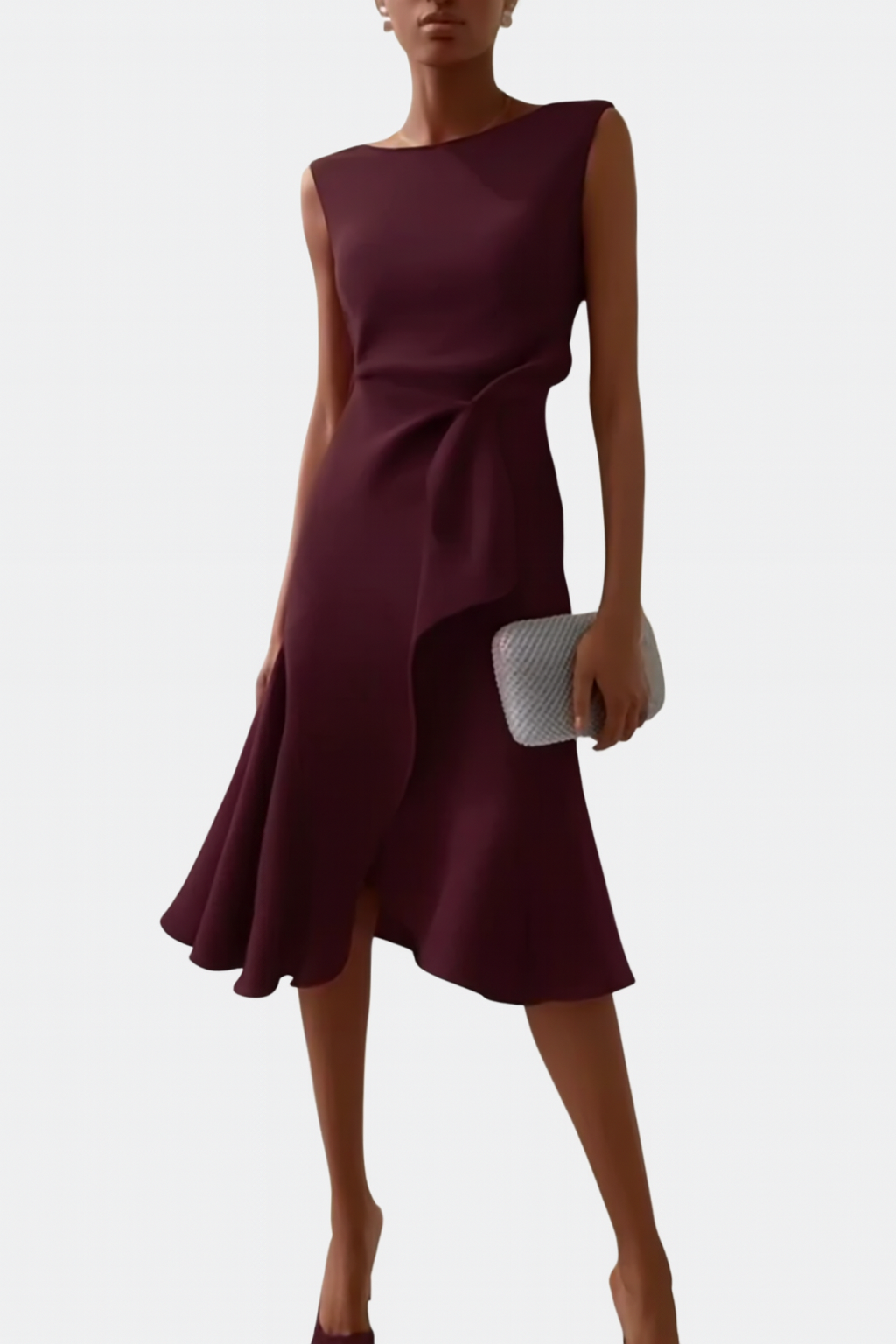Vestido Midi Drapeado Asimétrico para Mujer