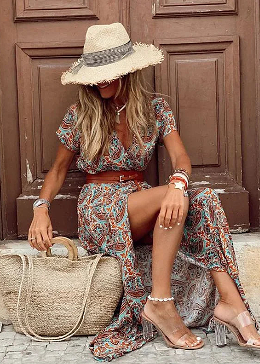 Vestido Maxi con Estampado Floral y Escote en V para Mujer