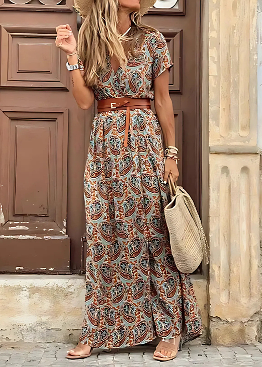 Vestido Maxi con Estampado Floral y Escote en V para Mujer