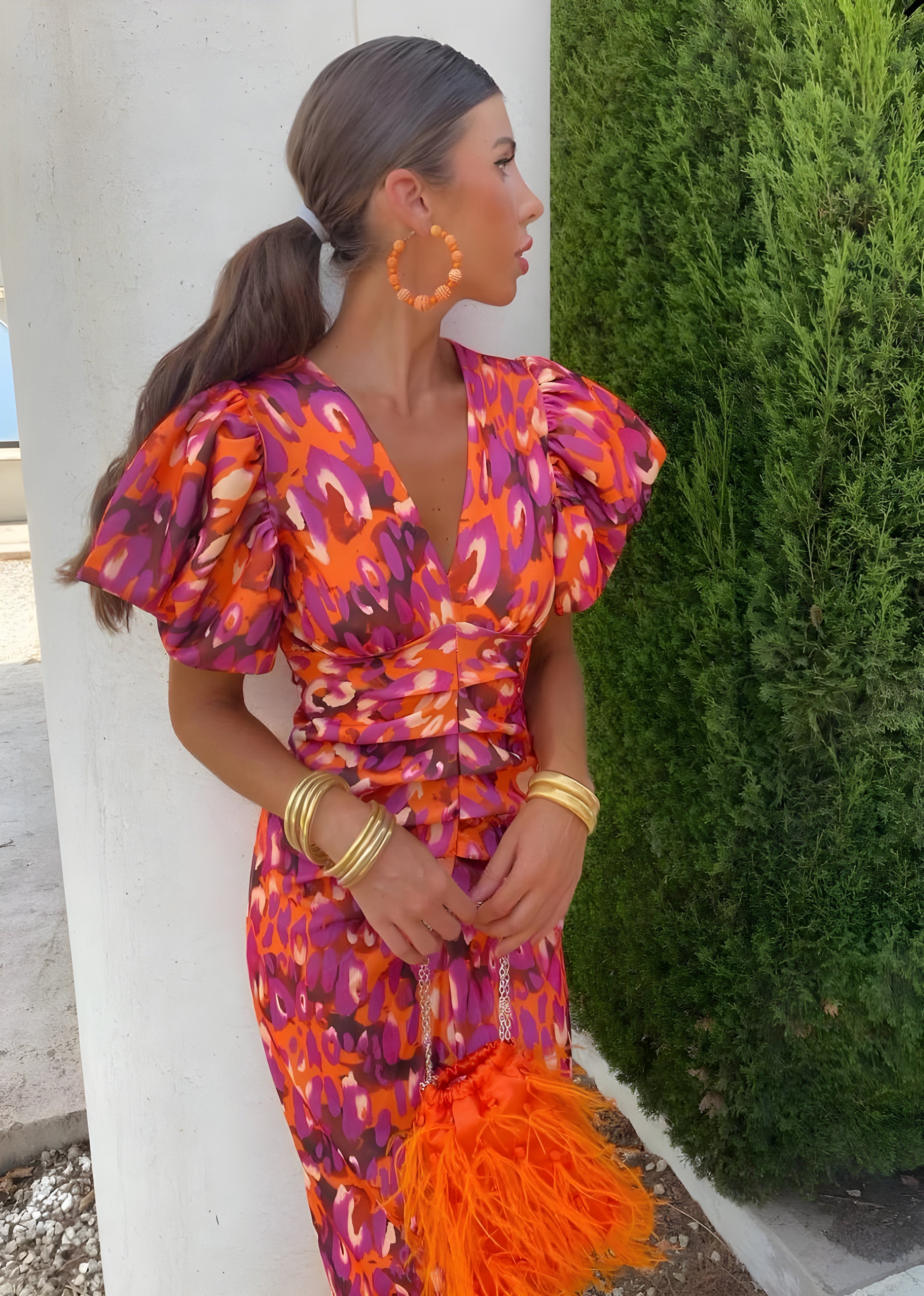 Vestido Elegante con Mangas Plisadas para Mujeres
