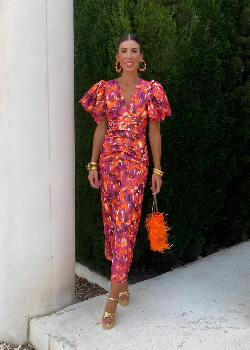 Vestido Elegante con Mangas Plisadas para Mujeres