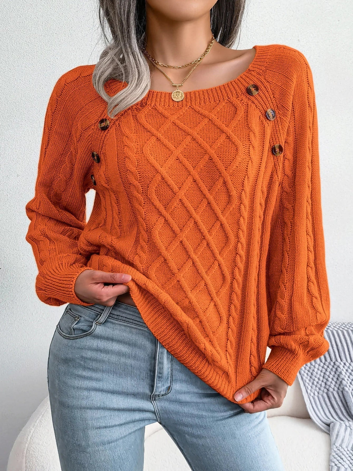 Oversized Cable Knit Sweater for Women