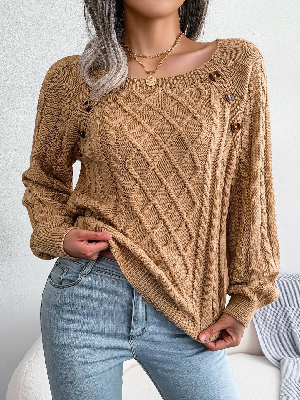 Oversized Cable Knit Sweater for Women