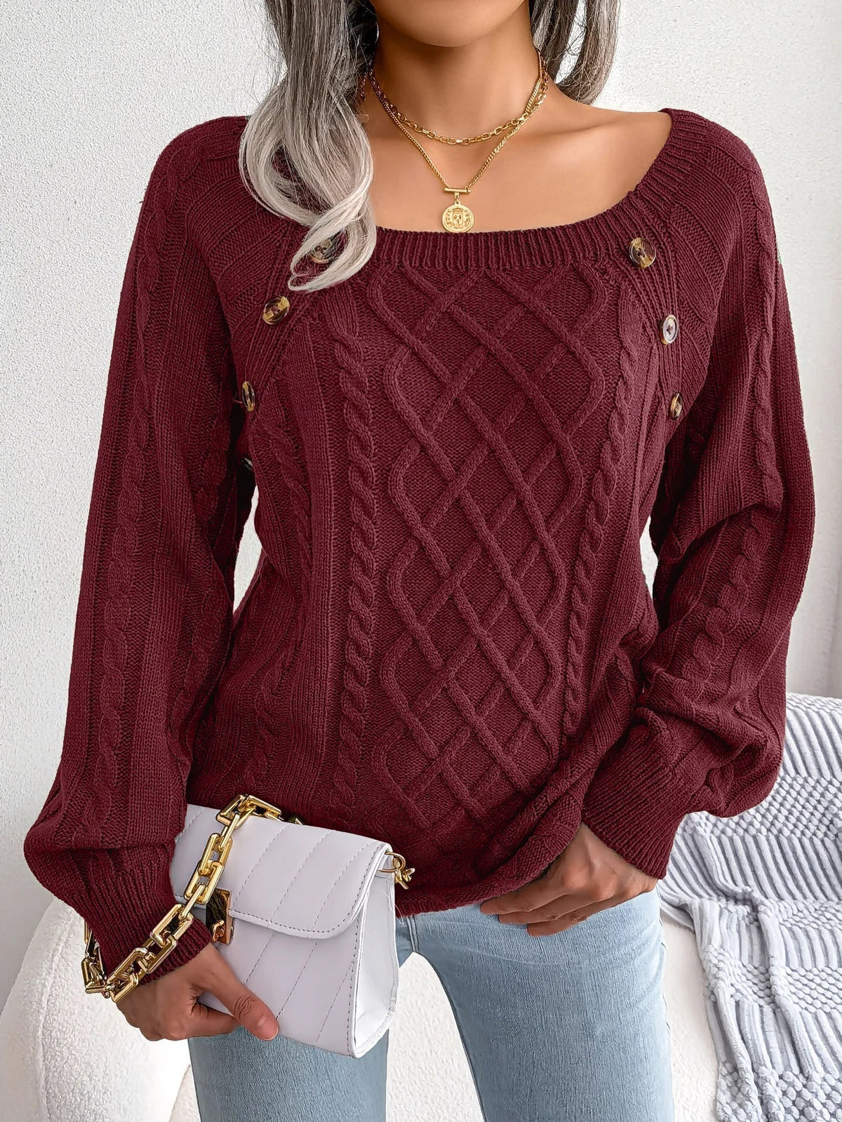 Oversized Cable Knit Sweater for Women
