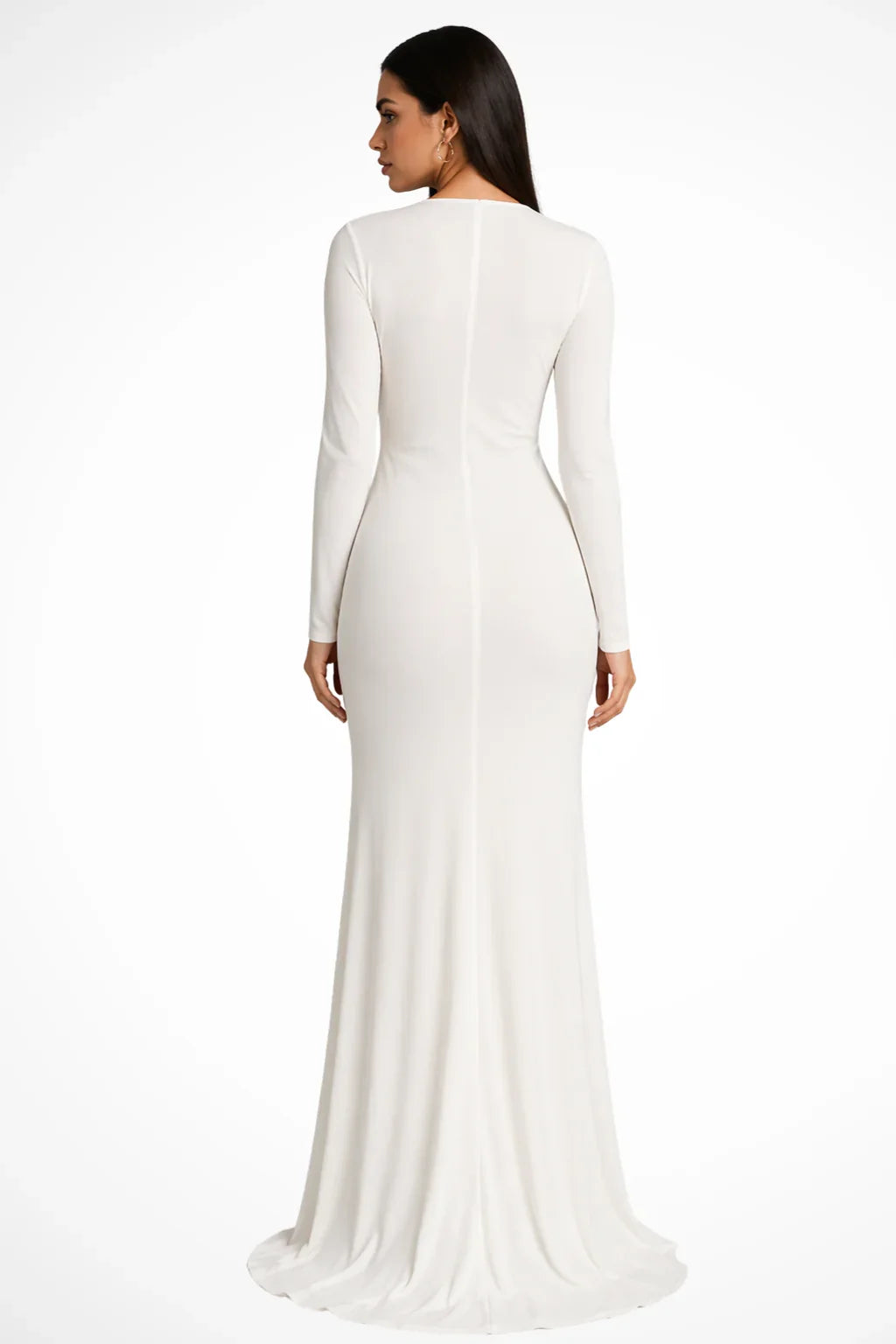 Vestido Largo de Manga Larga con Escote en V Profundo y Abertura Lateral para Mujer