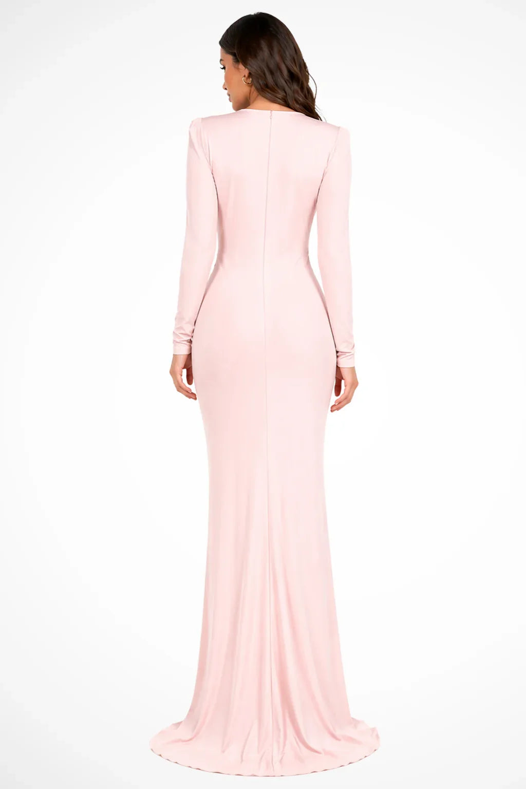 Vestido Largo de Manga Larga con Escote en V Profundo y Abertura Lateral para Mujer