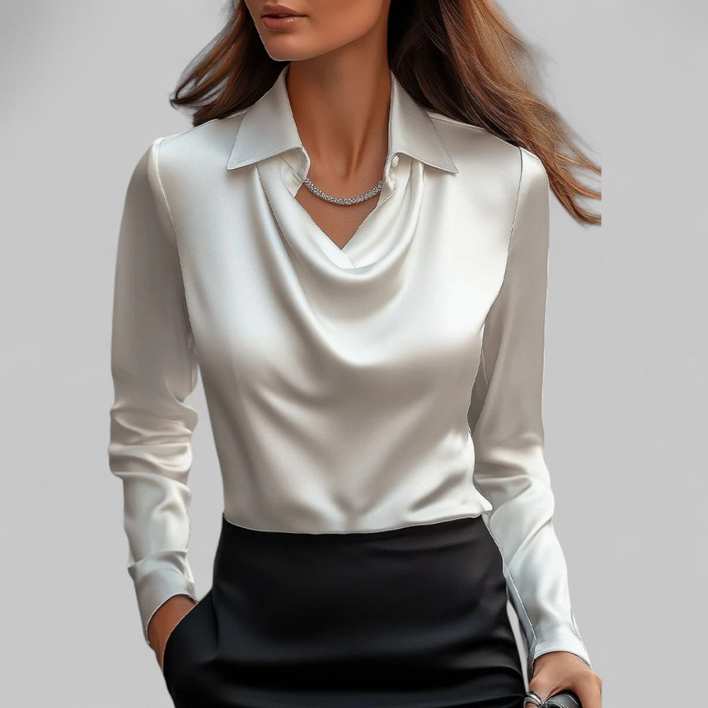 Draped Neck Long Sleeve Blouse for Women | Ideal for the Office