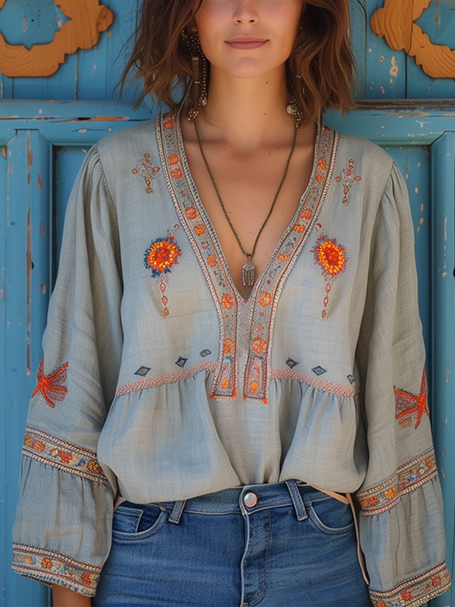 Blusa Estampada V-cuello para Mujer