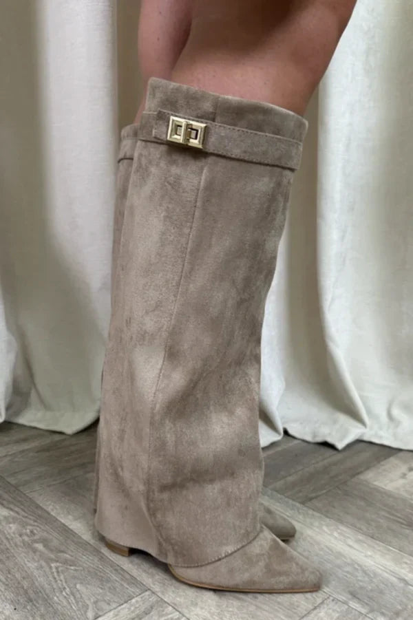 Knee High Boots in Faux Suede with a Pointed Toe for Women