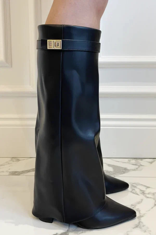 Knee High Boots in Faux Suede with a Pointed Toe for Women