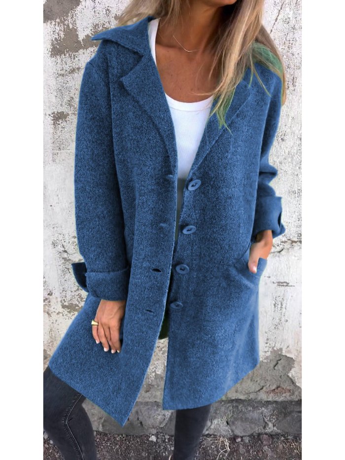 Buttoned Coat with Lapel Collar for Women