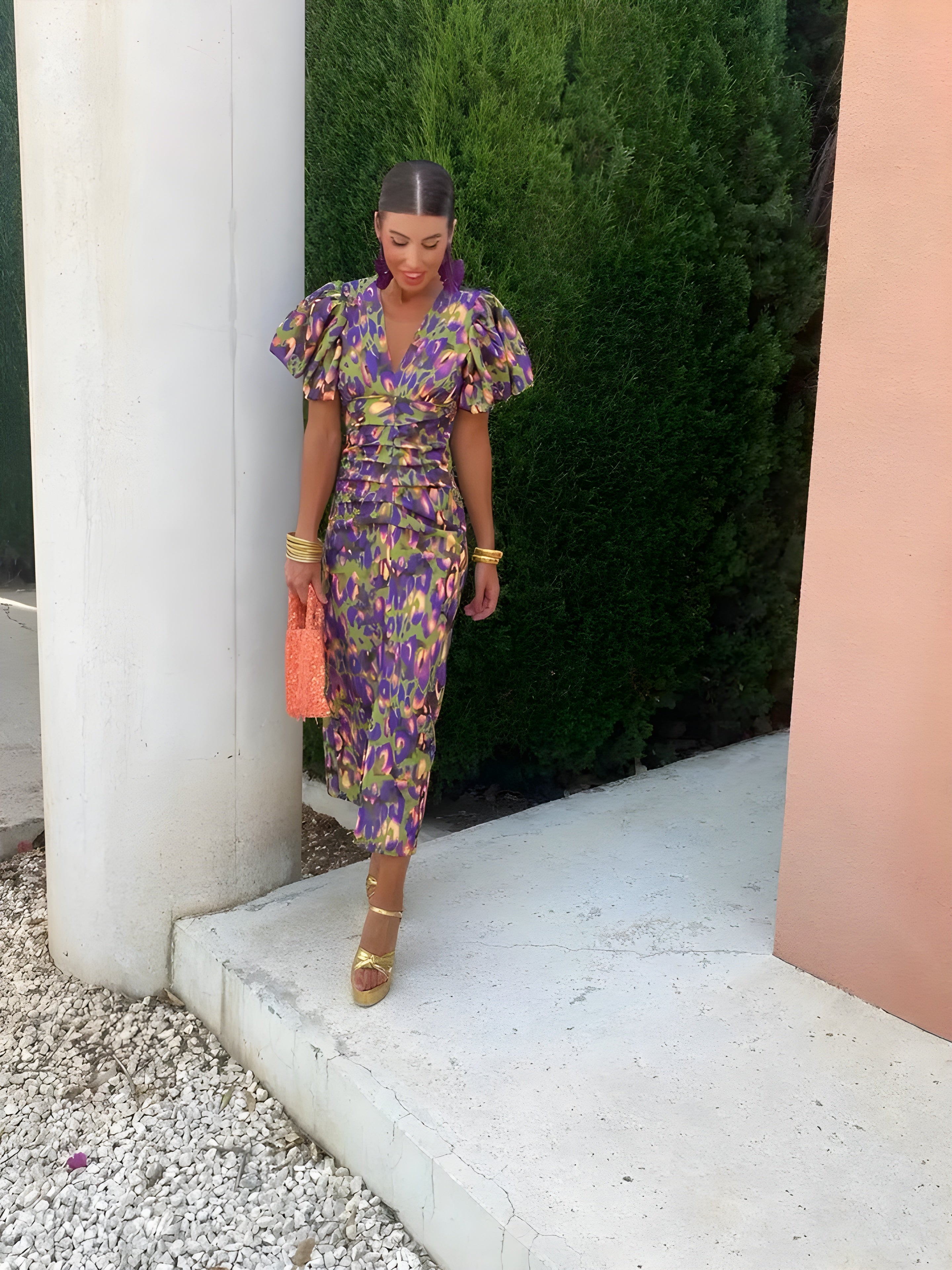 Vestido Elegante con Mangas Plisadas para Mujeres
