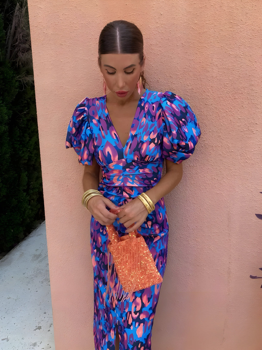 Vestido Elegante con Mangas Plisadas para Mujeres