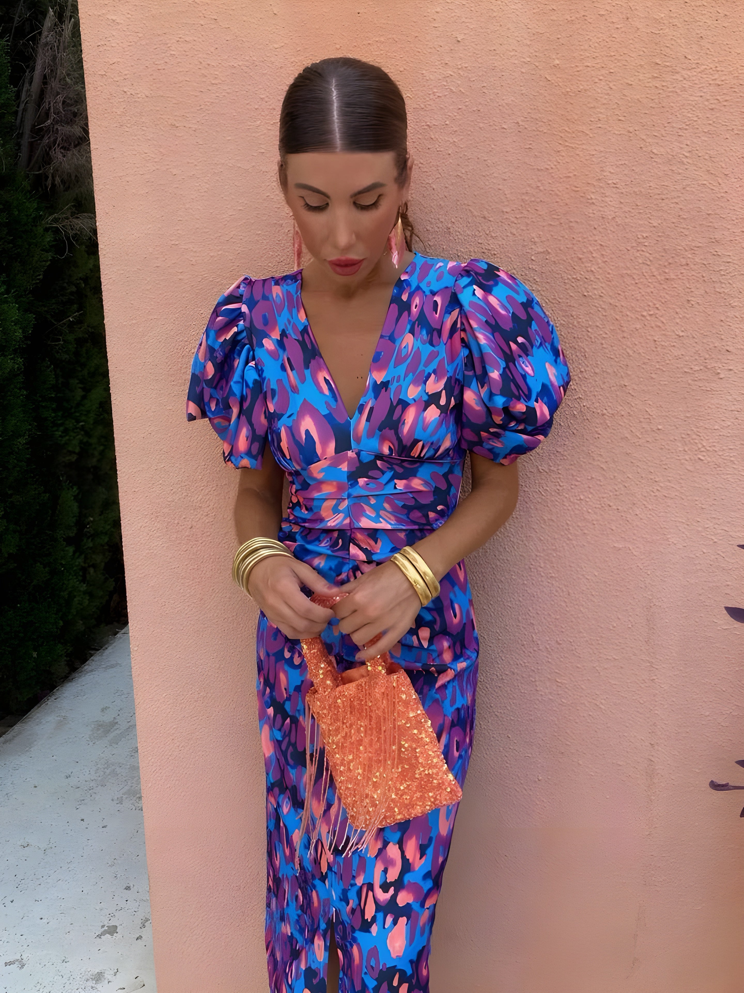 Vestido Elegante con Mangas Plisadas para Mujeres