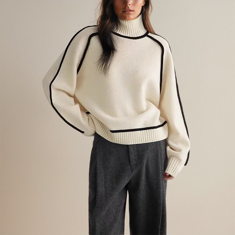 Wool Blend Turtleneck Pullover Sweater for Women