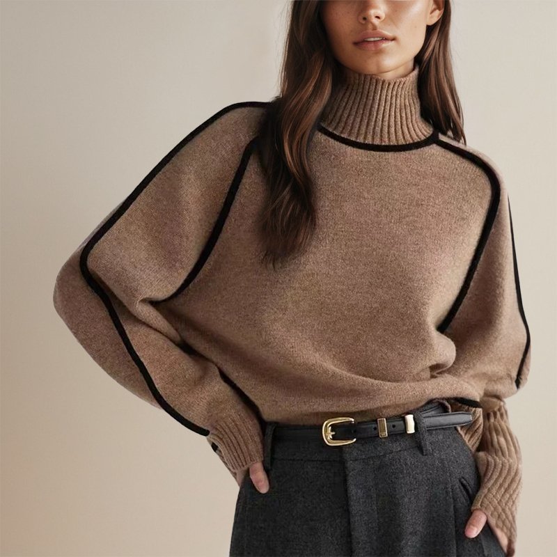 Wool Blend Turtleneck Pullover Sweater for Women