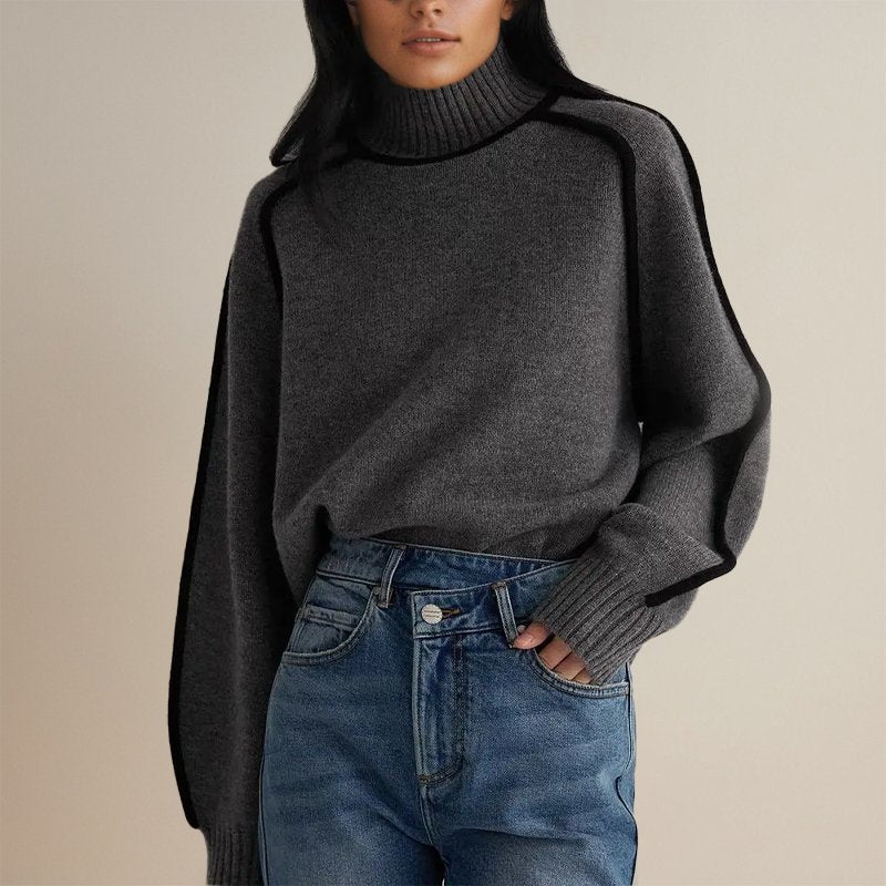 Wool Blend Turtleneck Pullover Sweater for Women