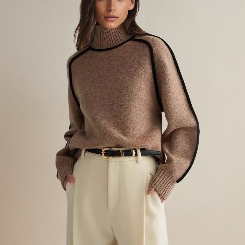 Wool Blend Turtleneck Pullover Sweater for Women