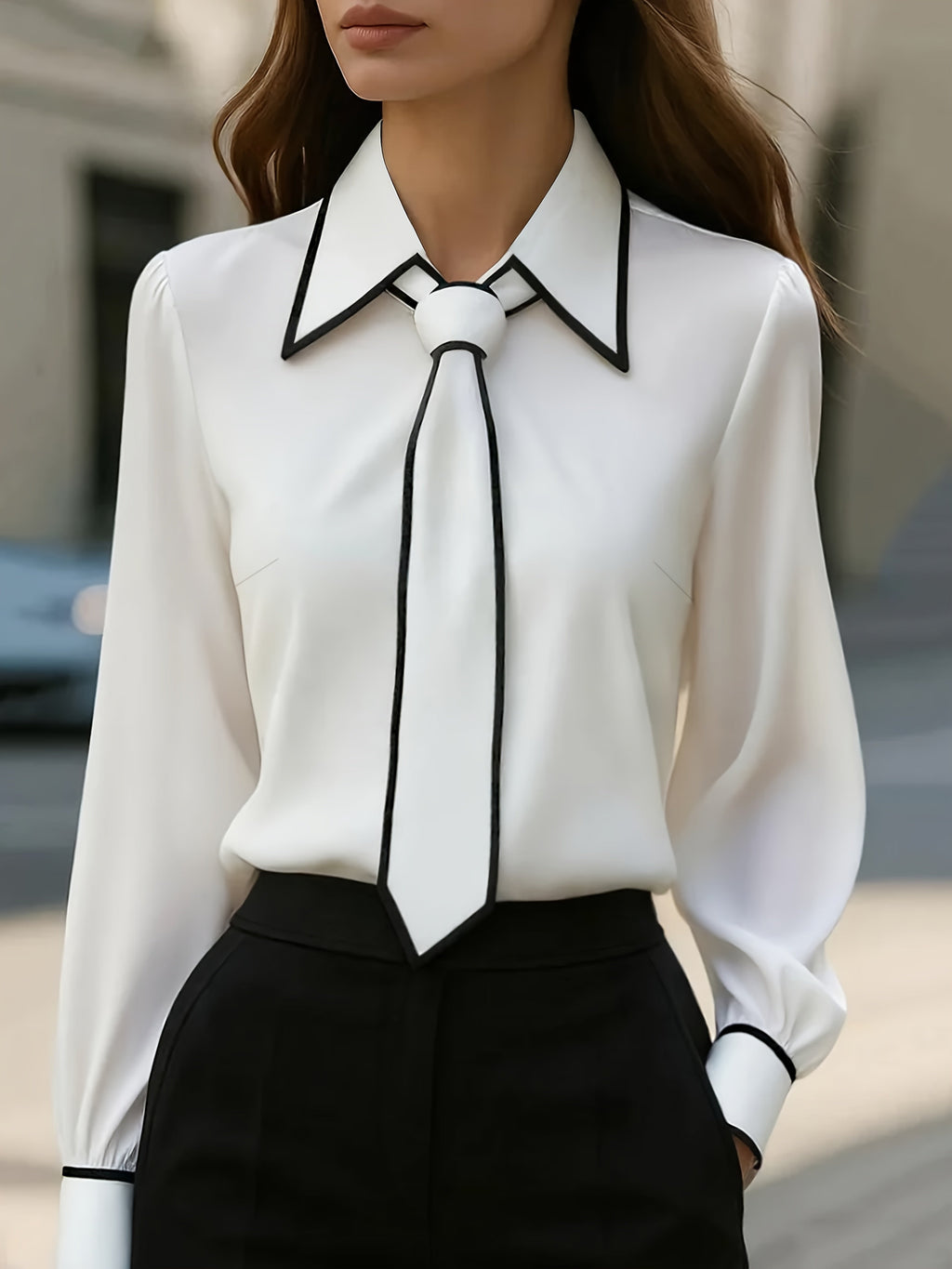 Blusa de Contraste con Cuello V para Mujer