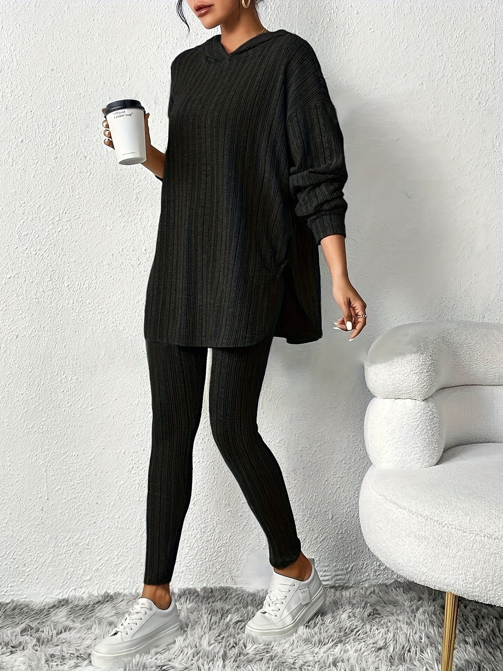 Conjunto de Lounge de Punto Acanalado para Mujer