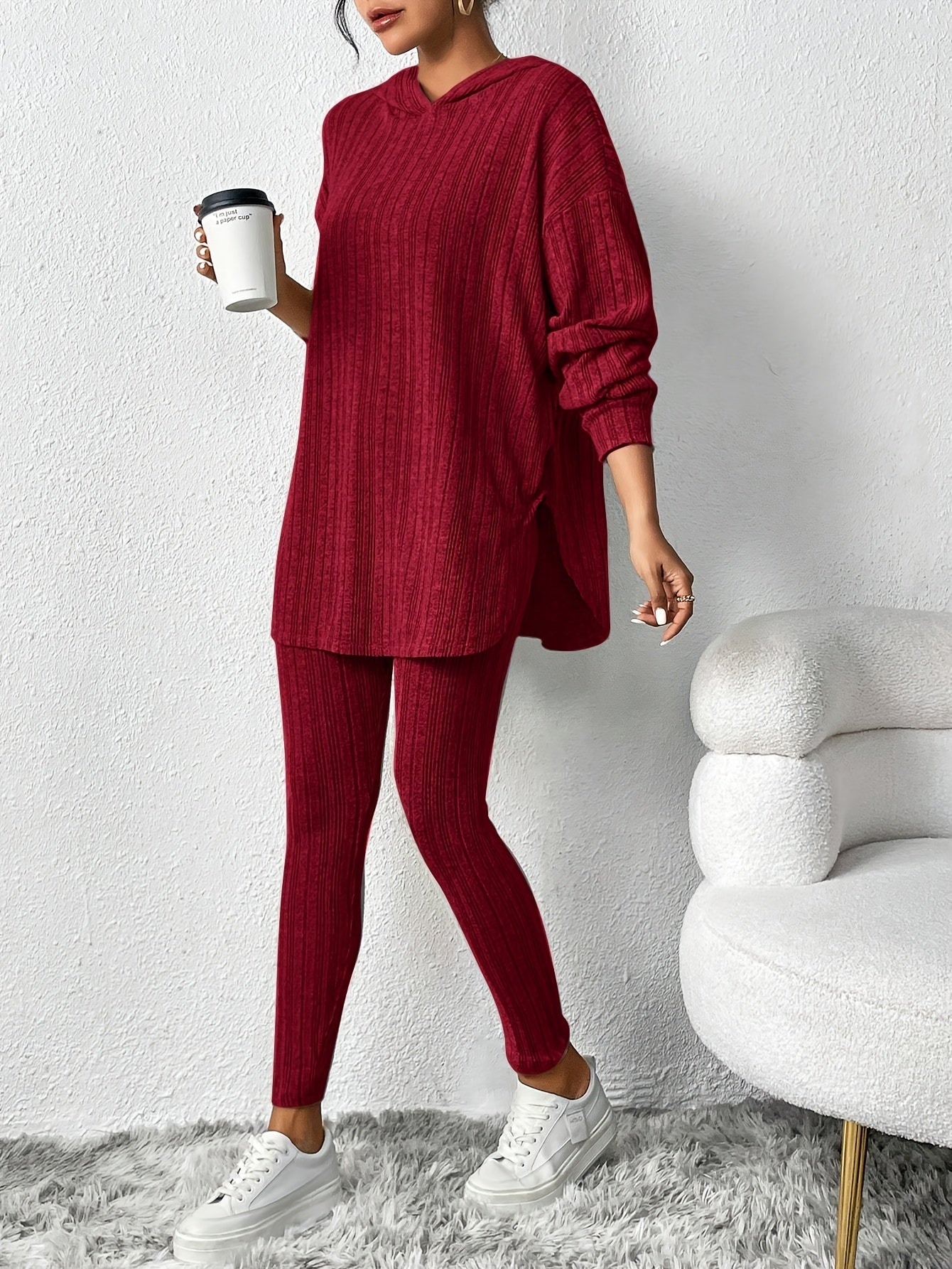 Conjunto de Lounge de Punto Acanalado para Mujer