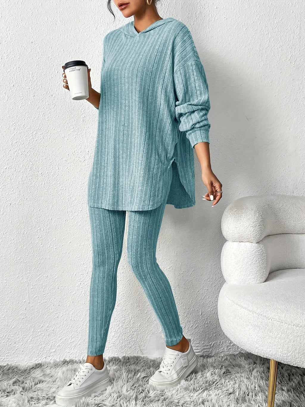 Conjunto de Lounge de Punto Acanalado para Mujer