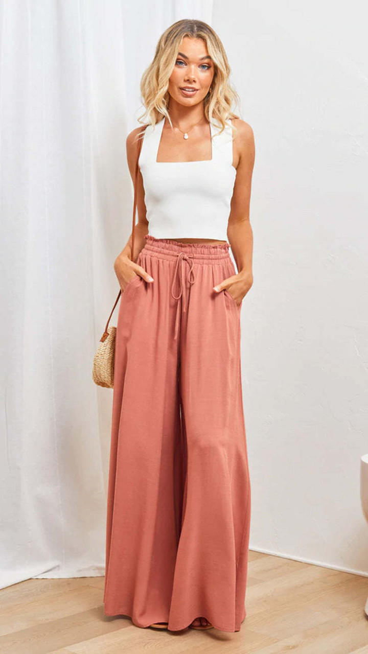 Pantalón Ancho Tiro Alto para Mujer