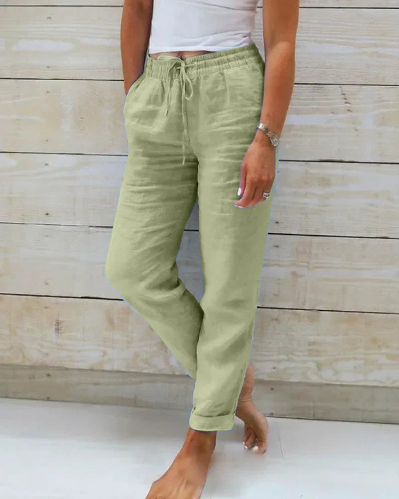 Pantalón Ancho de Lino para Mujer con Cintura Elástica