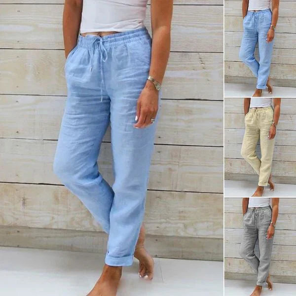 Pantalón Ancho de Lino para Mujer con Cintura Elástica