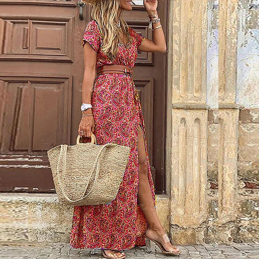 Vestido Maxi con Estampado Floral y Escote en V para Mujer