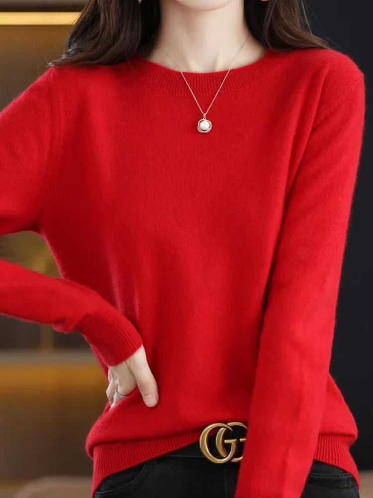 Long Sleeve Crew Neck Knit Pullover Sweater for Women