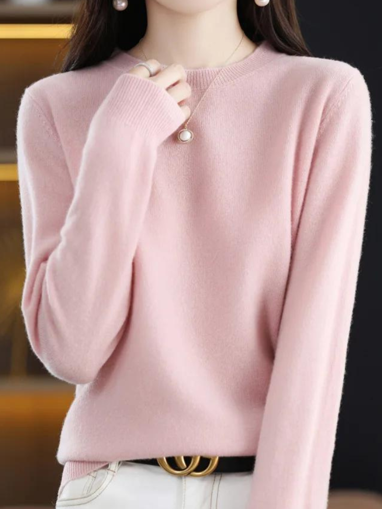 Long Sleeve Crew Neck Knit Pullover Sweater for Women