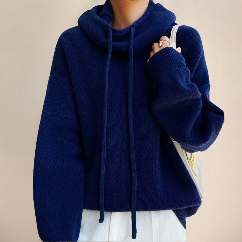 Oversized Cowl Neck Pullover Sweater with Ribbed Cuffs for Women